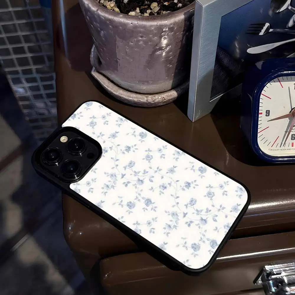 1pc Blue Blossoms Phone Case Magsafe For IPhone 17 16 15 14 13 12 Pro Max Plus Air Hard Shell Full Cover Silicone Anti-fall