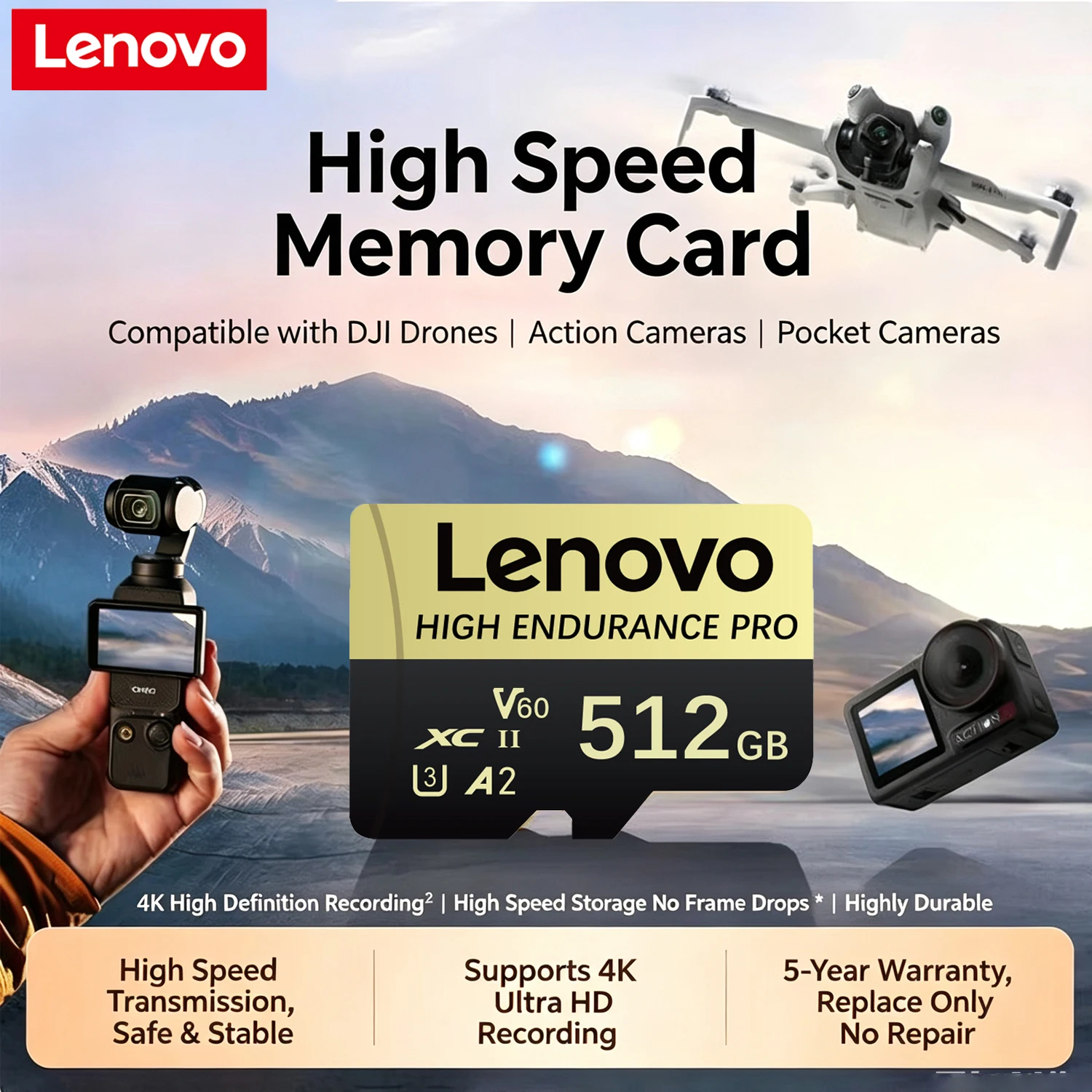Lenovo Micro SD Card Memory Card For Nintendo Switch High Speed V60 U3 TF Flash Card 4K Full HD Video TF Card 64GB 128GB 256GB