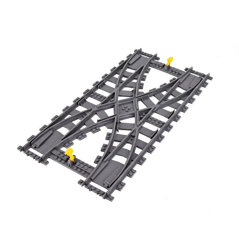 MOC Stadt Zug Rail Crossing Tracks Set Stud Lücke Triple Schalter Ziegel Bausteine Technische Erleuchten Spielzeug für kinder