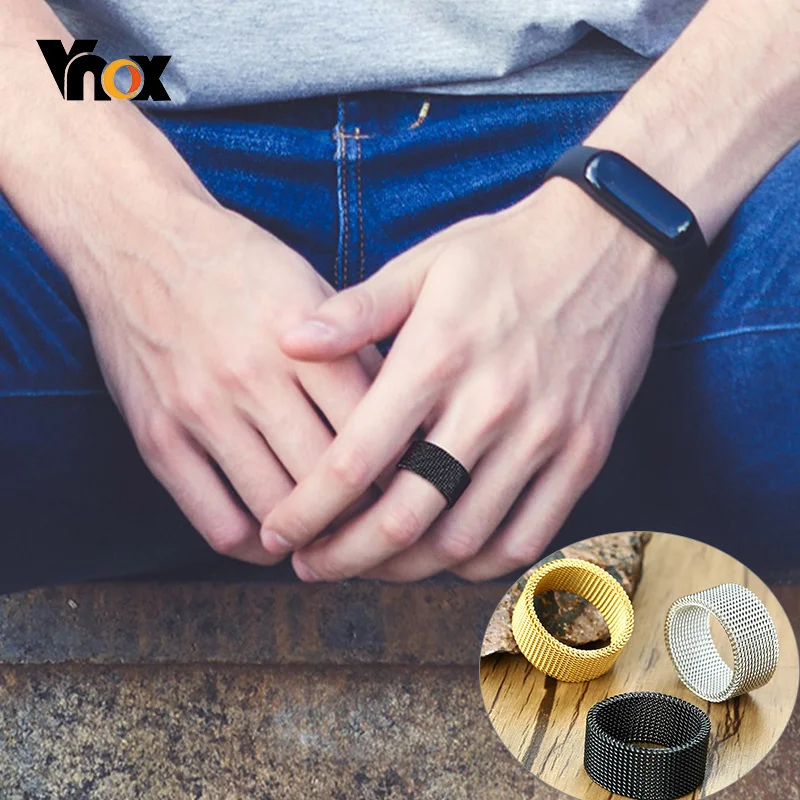 Vnox High Quality Mesh Stainless Steel Ring for Men Women Simple Hollow Male Wedding Band Retro Punk Gothic Unisex Jewelry