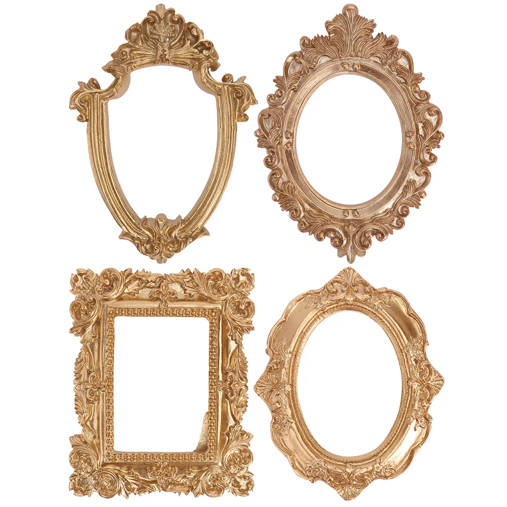 

4 Pcs Decorative Ornaments Fine Workmanship Frames Vintage Golden Props Unique Photo Picture Resin Portable