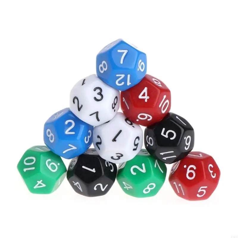 P9FC 10Pcs 12 Sided Acrylic Digital Game Dices Crystal Number Cubes Corner Kids Toy