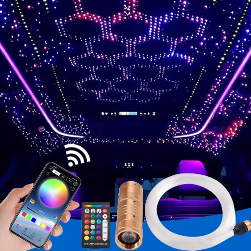 New 16W Starry Sky Car Star Ceiling Light Twinkle 500PCS RGB Fiber Optic Light Car Roof Star Lamp Interior Auto Atmosphere Light