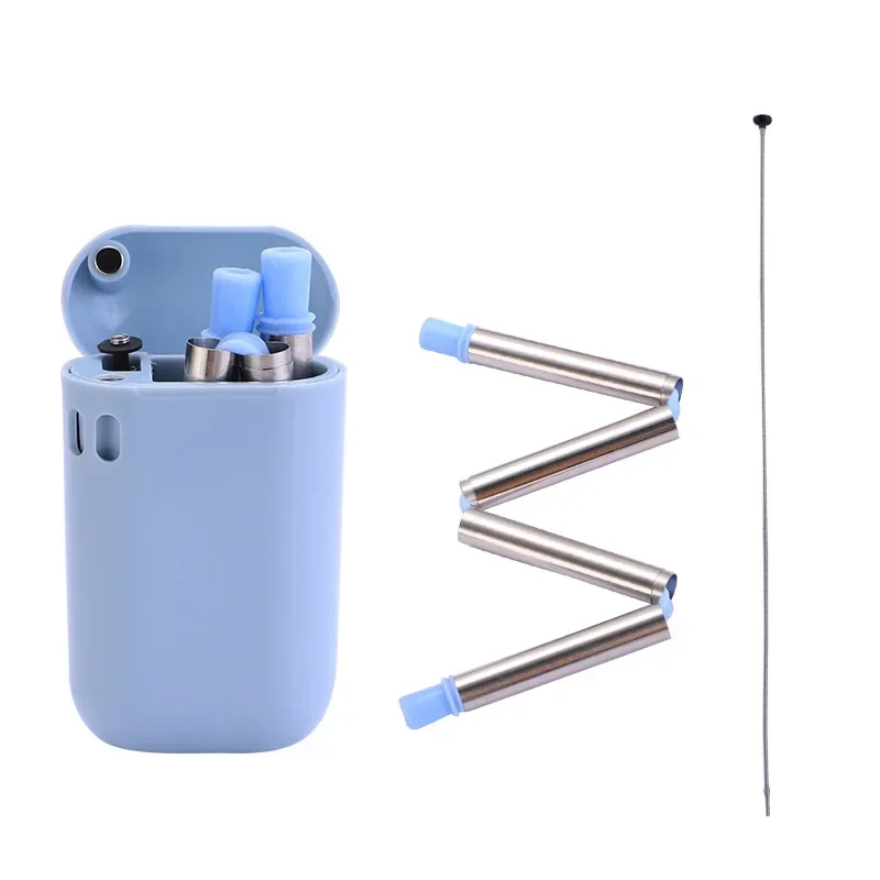 Stainless Steel straws 304 Folding Straw Easy to Clean Reusable Edible Silicon Portable collapsible straw metal straws