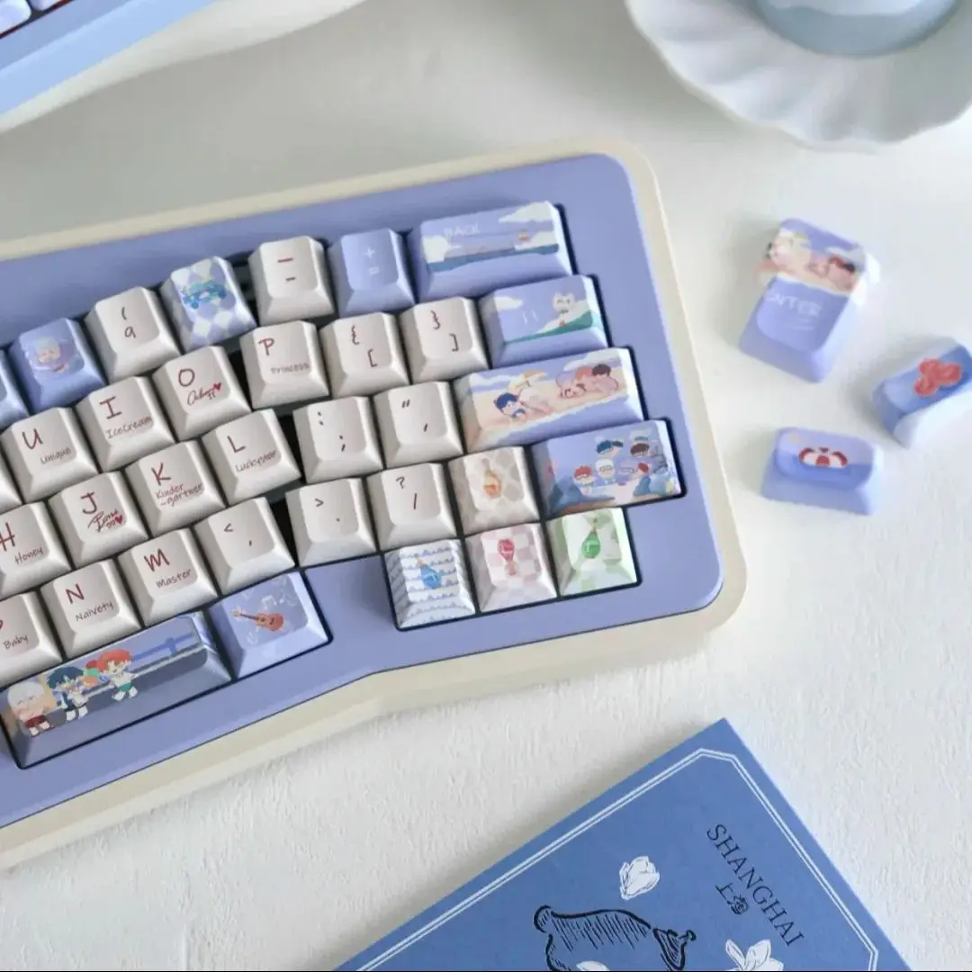 134Keys Cute Keycaps Under The Light Foa Cherry Pbt Purple Blue Beach Cartoon Characters Diy Mechanical Keyboard Kawaii Keycaps