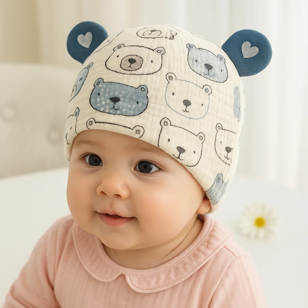 

Keep Warm Cotton Boneless Muslin Hat 0-3 Months Cartoon Baby Fetal Cap Elastic Soft Newborn Turban Hat Spring
