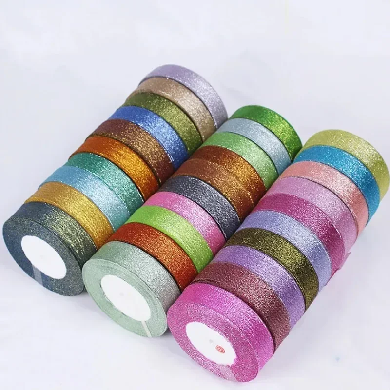 

25yards (6mm-40mm) Glitter Ribbon DIY Artificial Silk Roses Crafts Wedding Supplies Sewing Accessories Scrapbooking Material