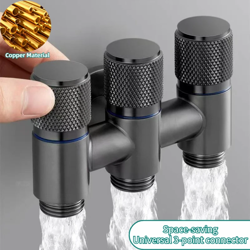 Universal 1/2 Thread One Into Three Out Faucet Kitchen Copper Material Inlet Valve Fitting Valve Toilet Bathroom Fittings