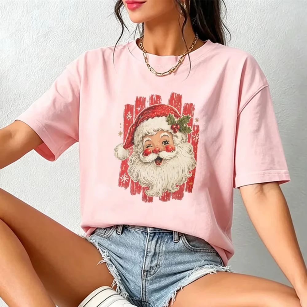 Striped Santa Retro Santa Claus Tshirt Sparkle Santa Vintage Christmas Gifts Tees Retro Christmas Shirt Unisex Cotton Casual Tee