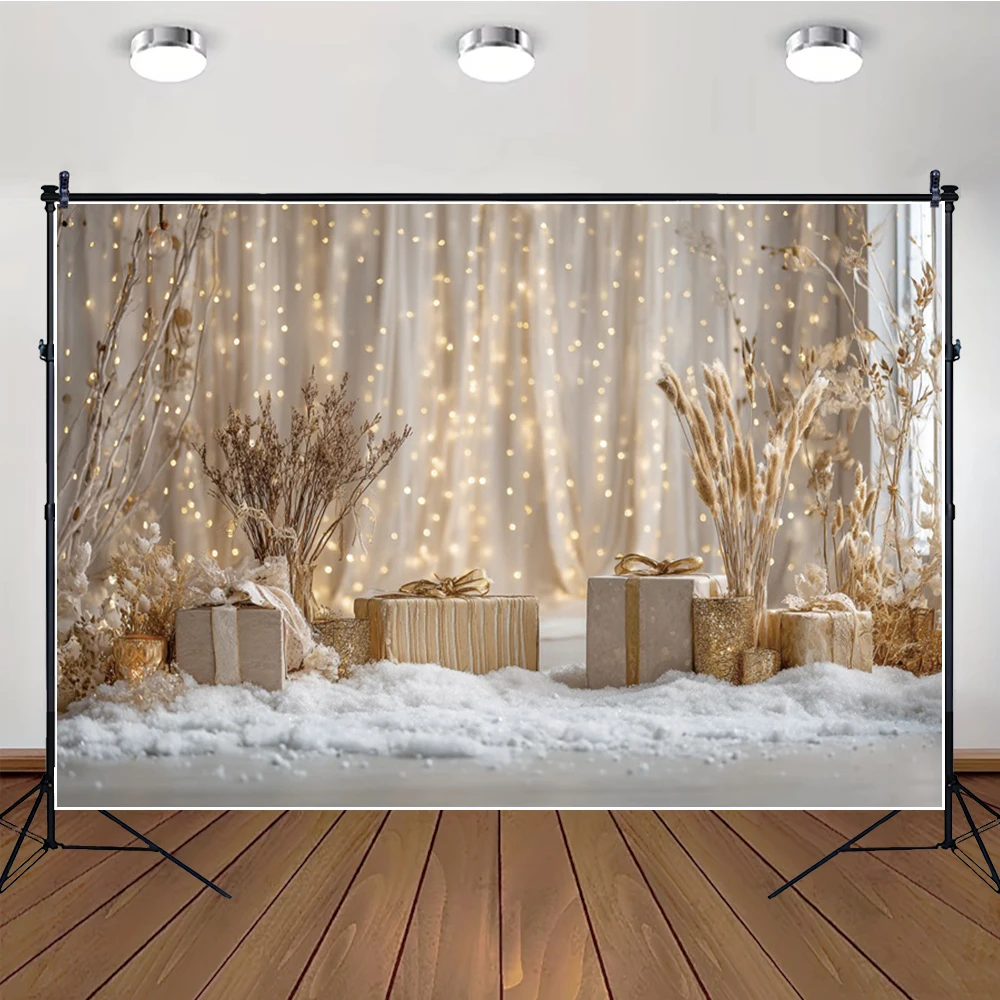

MOON.QG Photography Backdrop Wallpaper Pampasgrass Christmas Curtains String Lights Boho Gifts Background Decoration Portrait