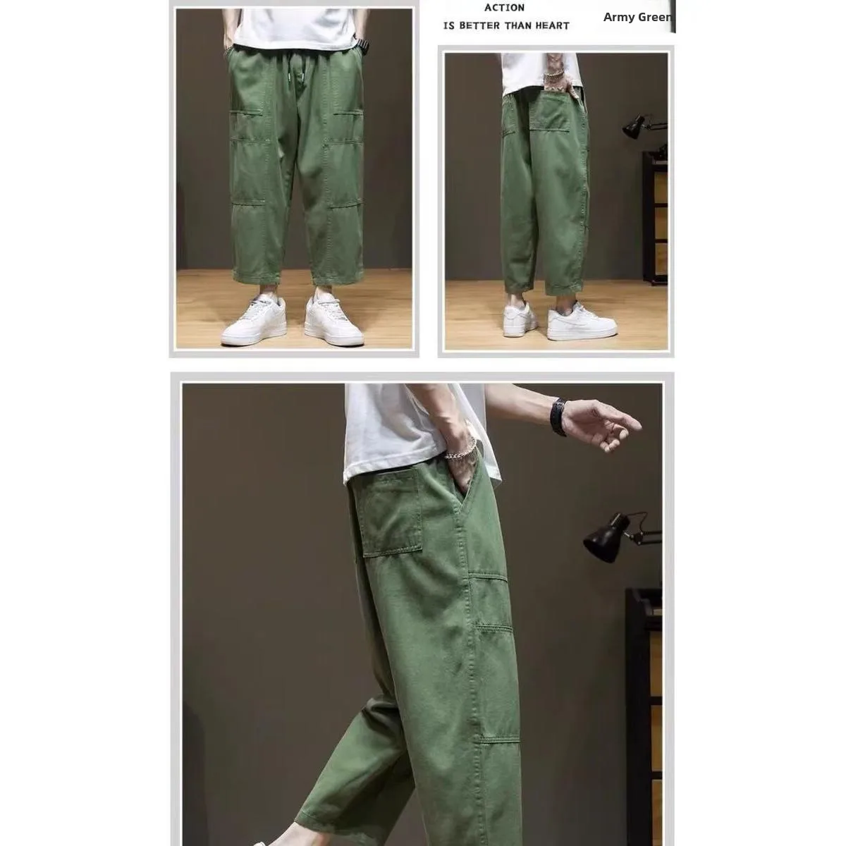 Summer New Men's Casual Straight Leg Pants Loose plus Size Workwear Trousers Korean Style Polyester Fiber High Waist