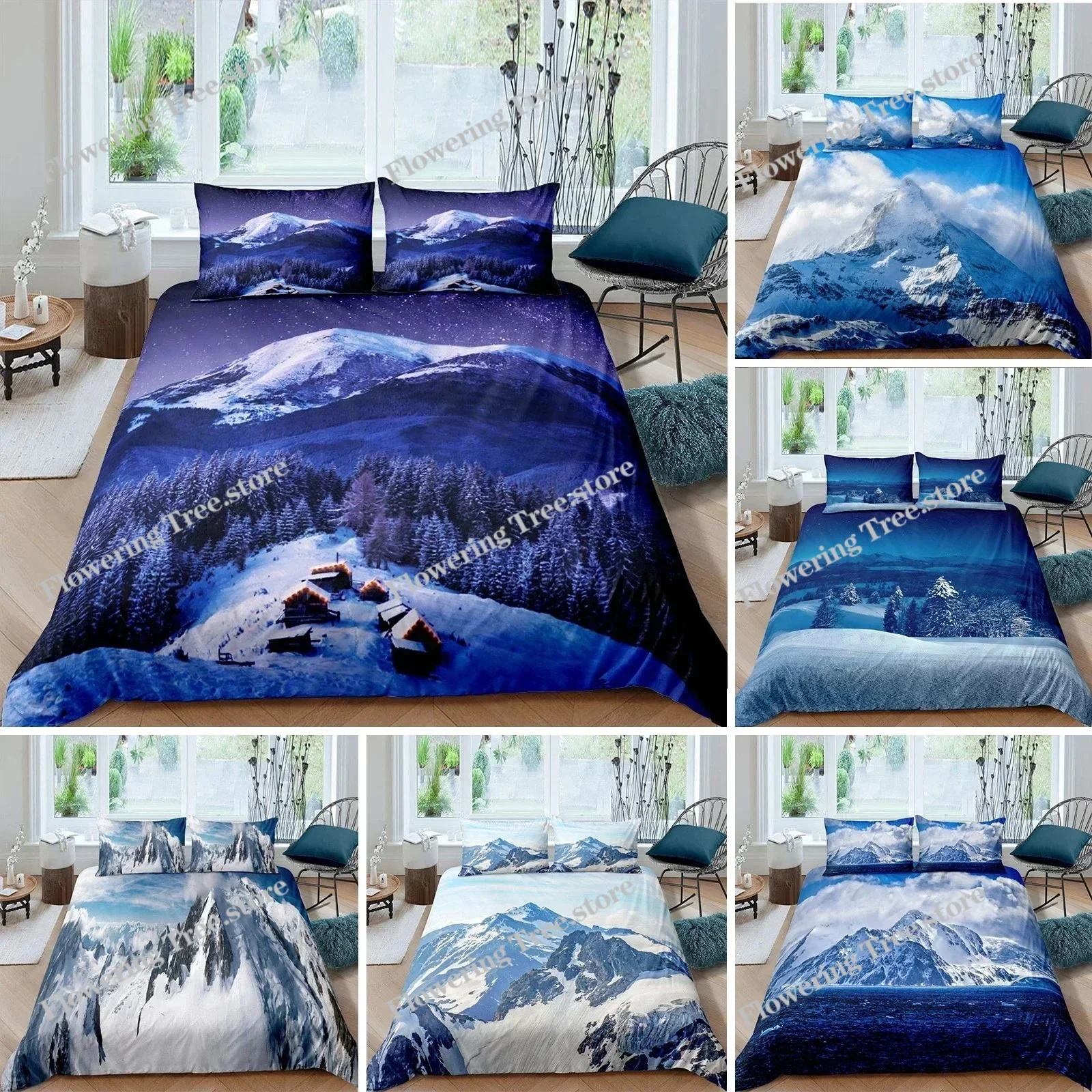 

Snow Mountain Duvet Cover Set Sea Waves Bedding Set Sea Landscape King Size Comforter Cover Nature Scenery Polyester Quilt Cover