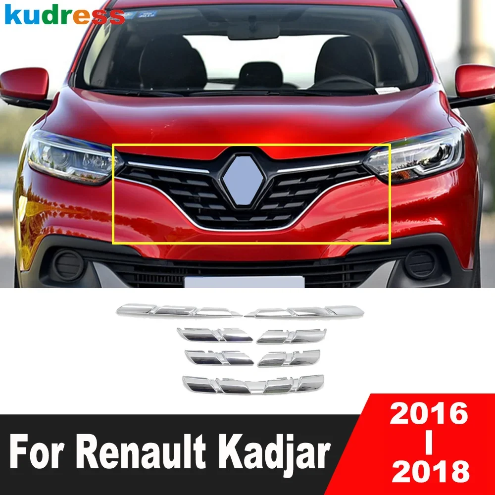 

Front Center Grille Grills Cover Trim For Renault Kadjar 2016 2017 2018 Chrome Car Front Racing Grill Molding Strips Accessories