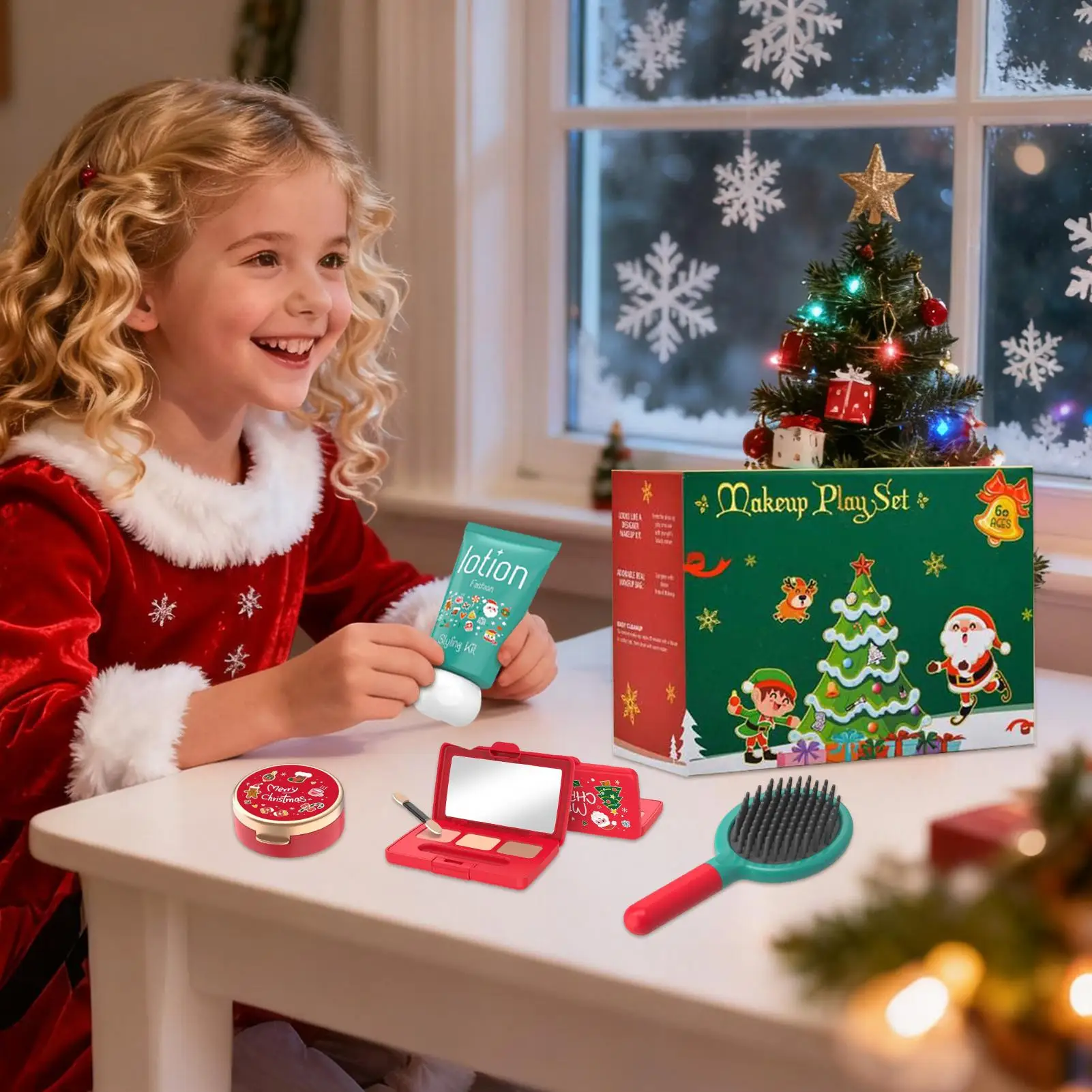 مجموعة مستحضرات التجميل المزيفة للأطفال الصغار في عيد الميلاد، مجموعة مكياج واقعية للأطفال الصغار لعيد الميلاد وعيد الميلاد
