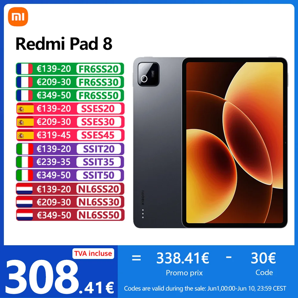 Xiaomi Pad 8, Wi-Fi, Snapdragon® 8s Gen 4, 11,2 pollici, 144 Hz, Fotocamera 13 MP, 9200 mAh
