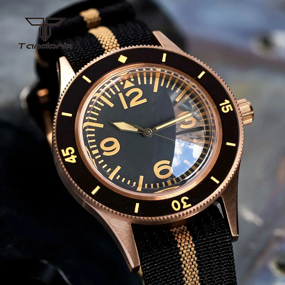 Tandorio Cusn8 Real Bronze Men Dive Watch Domed Sapphire NH35 PT5000 Automatic 20BAR 40mm Mechanical Wristwatch Lume 120 Clicks