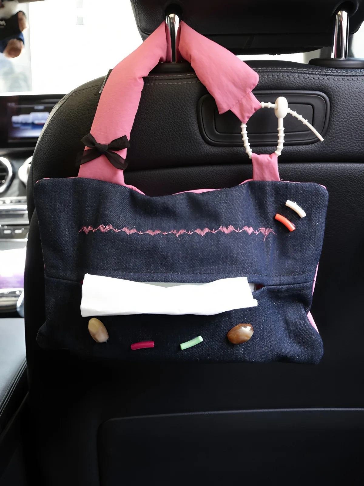 

Настенный подвесной джинсовый бумажный пакет для спальни с вышивкой, съемный тканевый мешок для хранения, коробка для салфеток, органайзер, установленный на автомобиле