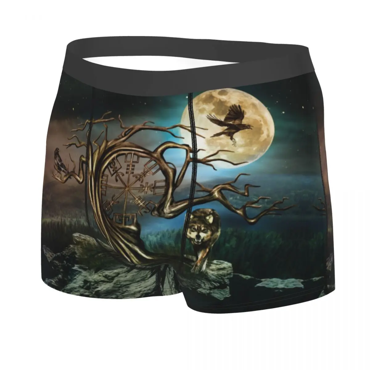 Viking Vegvisir Tree Of Life Underwear Breathable Vikings Valhalla Moon Wolf Boxer Briefs Shorts Panties Soft Underpants Male