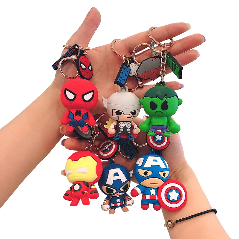 MINISO Anime Cartoon Marvel Captain America Iron Man Spider-Man Thor Hulk Car Keychain Men Women Bag Pendant Birthday Gift