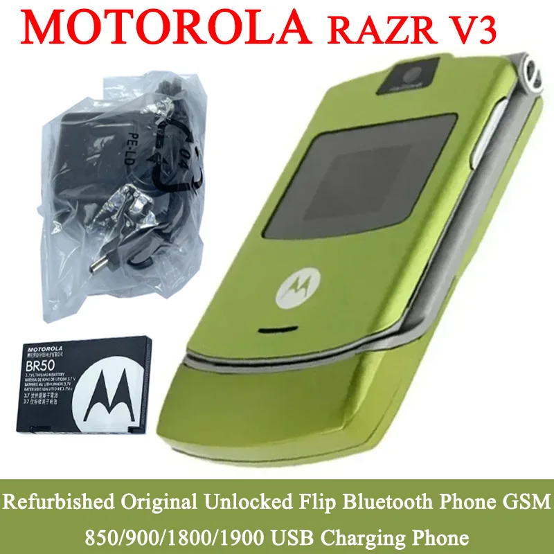 

Восстановленный Новый разблокированный телефон Motorola RAZR V3 Flip Bluetooth GSM 1,23 МП камера 850/900/1800/1900 отличное качество