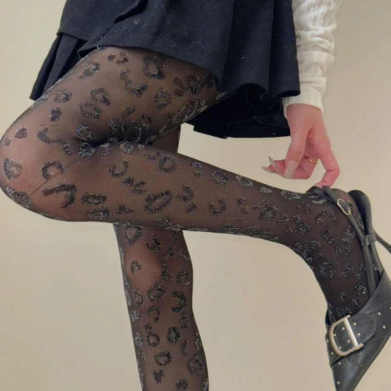 

Leopard Pattern Black Pantyhose Women Stretch Nylon Tights Sexy Charming Female Bottom Leggings Party Nightclub Thigh Stockings
