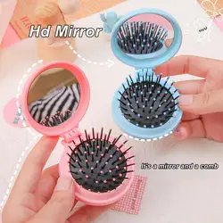 Mini Airbag Comb With Mirror Travel Hairbrush Makeup Comb 1Pcs Hair Comb Folding Massage Hair Brush Round Hair Comb