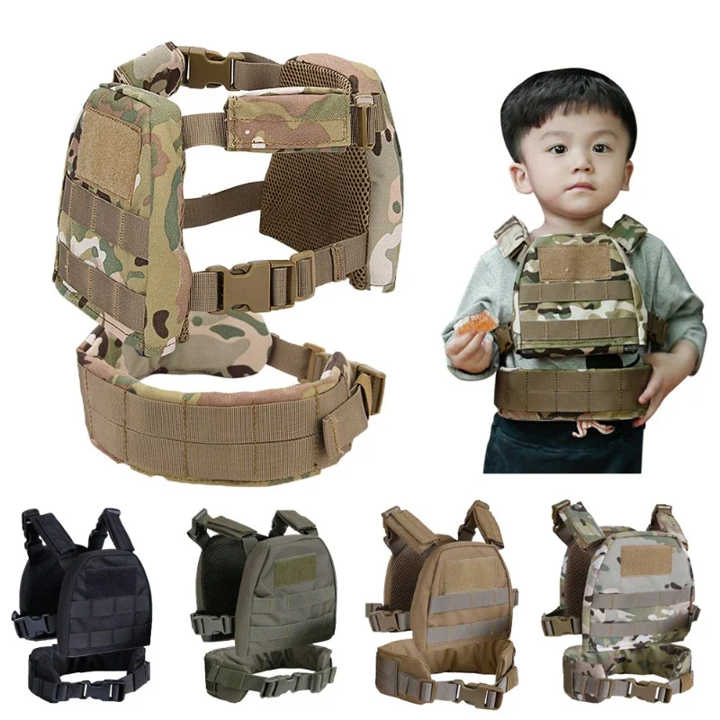 Chaleco Molle Airsoft para niños, chalecos tácticos de camuflaje a prueba de balas, uniformes militares, armadura de combate, traje Molle Airsoft con cinturón de patrulla
