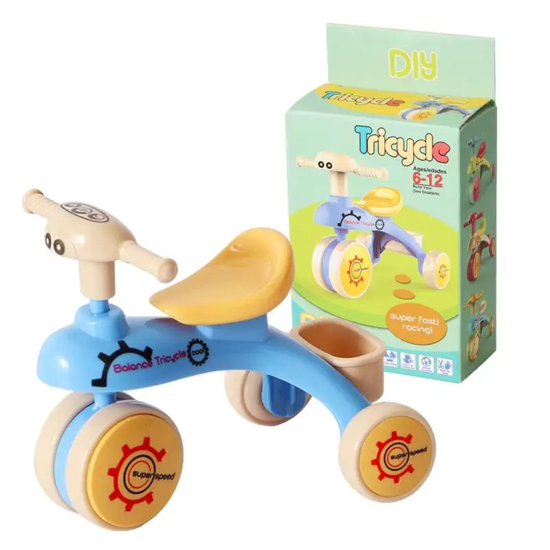 Toy Tricycle Assembly Cartoon Vehicle Creative Inertia Tricycle Push and Go Vehicle for Boys and Girls Fine Motor Skill Toy