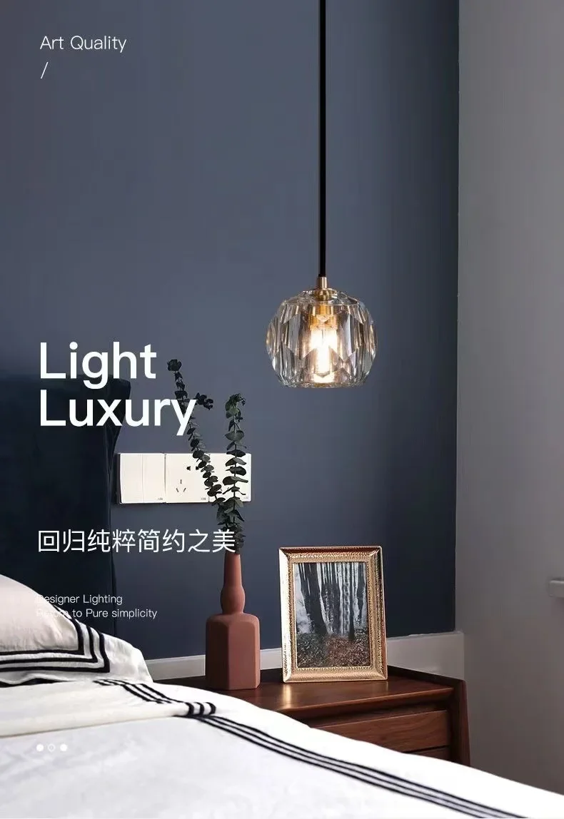 Light luxury crystal chandelier designer bedroom bedside chandelier simple and creative all-copper