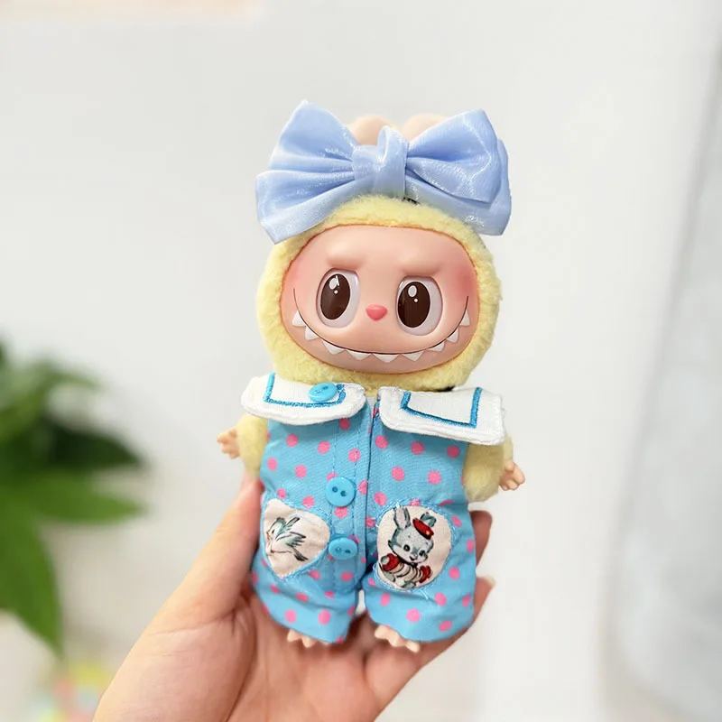 Für Labubu Kleidung Cartoon Verspieltes Sailor Style Set Polka Dot Onesie mit Schleife und Stirnband Puppe Tide Play für Labubu V3 V2 V1