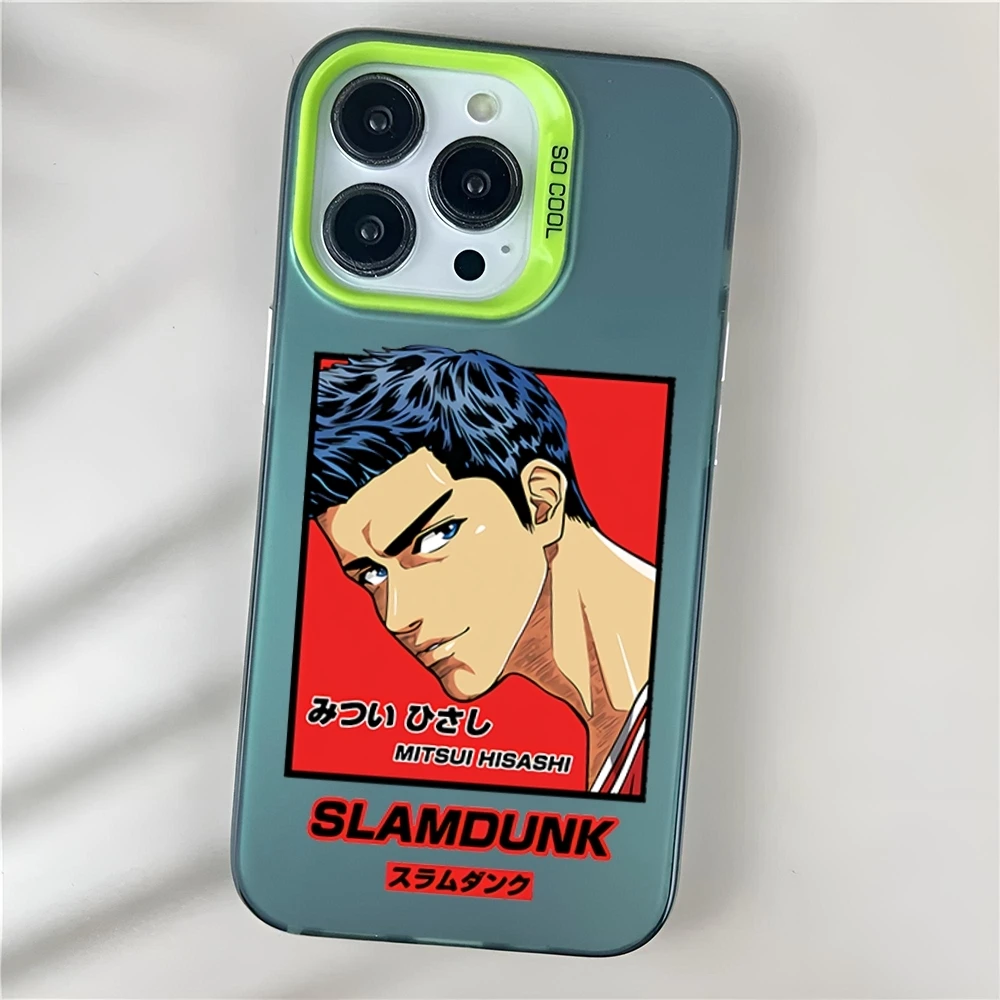 Slam dunk Anime Phone Case Matte Colored Silver For iPhone 13 12 15 14 11 Pro Max Plus XS X Shockproof Hard Cover