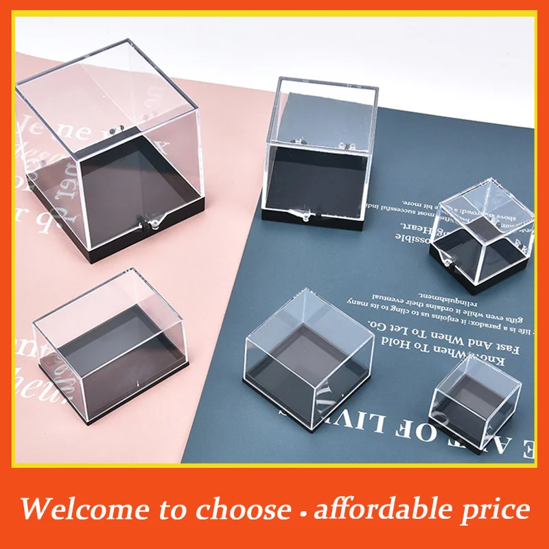 1Pc new Storage Boxes Lids Gemstone Display Coin Clear Container Specimen Mini Square Cube Acrylic Case Rough Mineral Standard