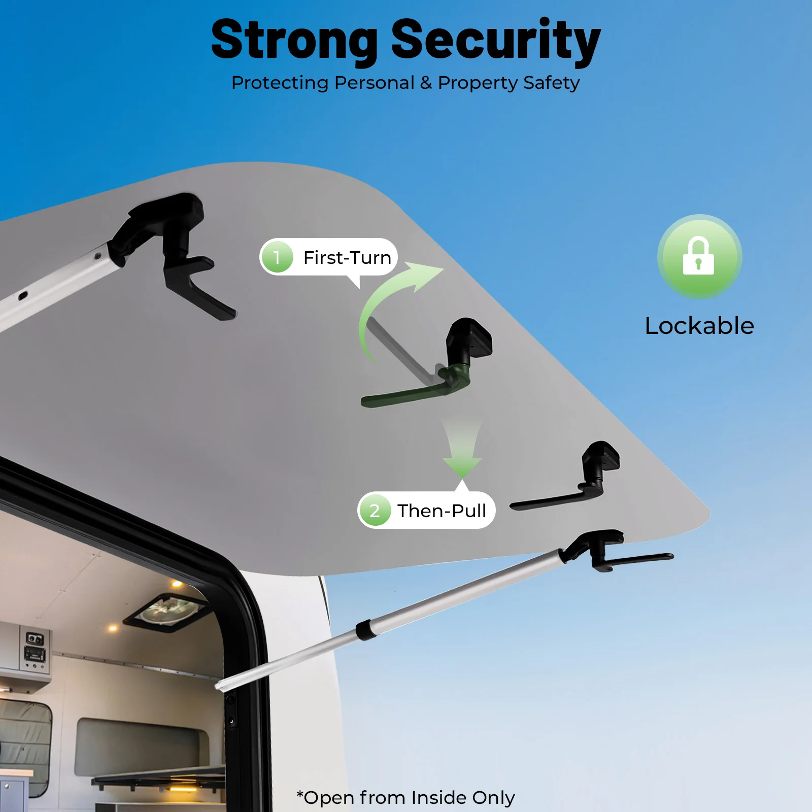 

Mosquito-proof Screen Conversion Van Window, Secure Lockable RV Side Window, Black Rectangular Window with Inner Lock Handle, 4 Pcs Operating Handles & Smooth Rounded Edge for 30mm Thick Wall