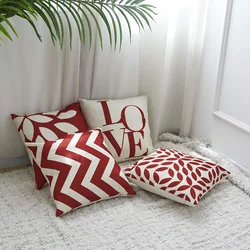 Modern Simple Red Geometric Cushion Cover, Linen Decorative Pillowcase for Living Room Sofa Car Home Decor Cushion Cover