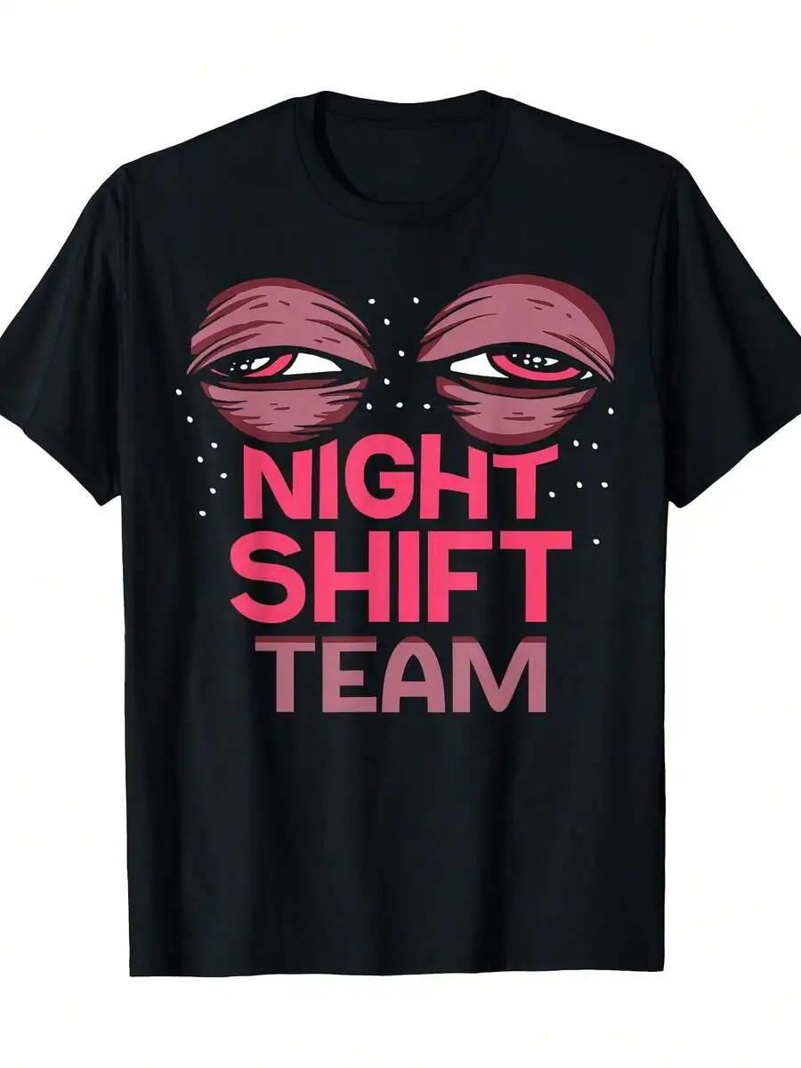 Camiseta Estampada para Hombre, Equipo de Turno Nocturno, 220g, 100% Algodón, Cuello Redondo, Estilo Casual