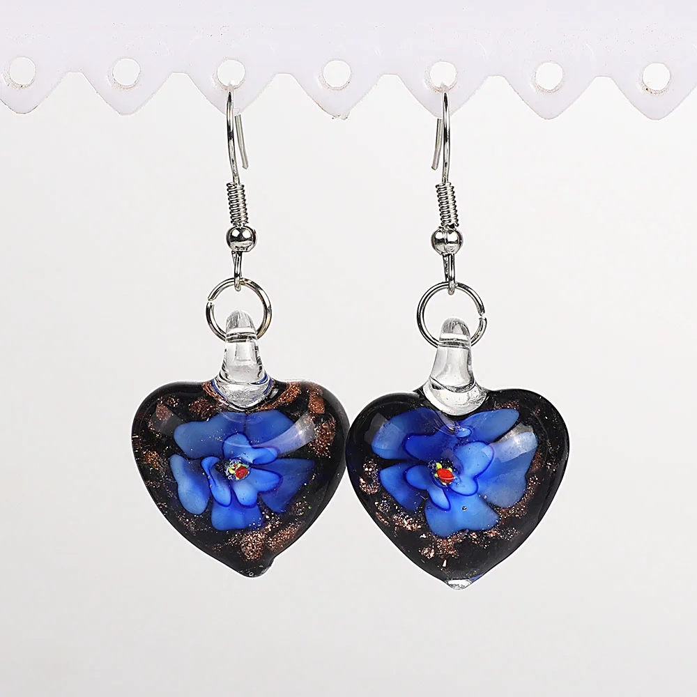 Fashion Women Wholesale 6pairs Handmade Murano Lampwork Glass Mixed Color Black Snacks Charms Beauty Silver P Earring Hot p0141