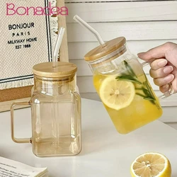 620ml Large Capacity Straw Cups Creative Coffee Cup Milk Cup Juice Cup Tea Glasses with Straw and Lid Portable Cup with Handle