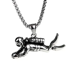 3D Motion Diver Plated Gold Pendant Necklace Trinket Retro 316L Stainless Steel Chain Men Punk Hip Hop Never Fade Jewelry Gift