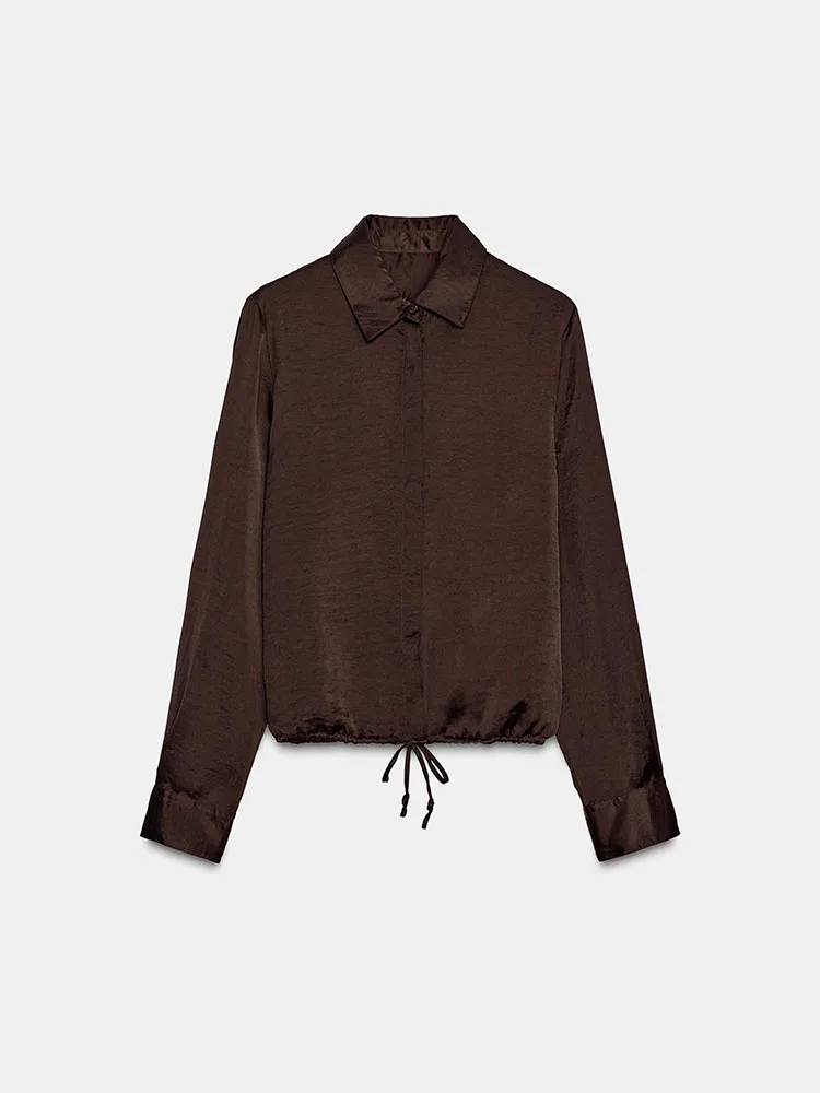 Faionable Sweet Versatile Long Sve Silk Satin Feel irt New Arrival Winter 2025 Ladies Casual Sle Button Plaet