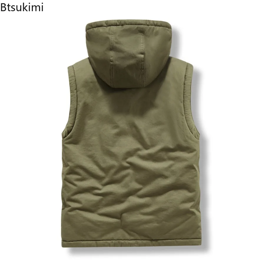 New Men's Autumn Winter Sleeveless Parkas Jacket Outdoor Casual Thicken Lamb Fleece Warm Hooded Vest High-Quality Men Vest Coats