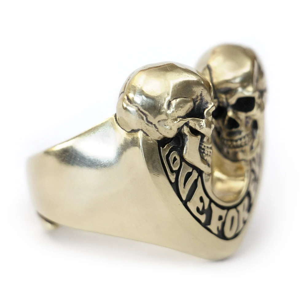 Brass Skulls Heart Ring Love Forever Punk Jewelry BR443 US Size 6~15