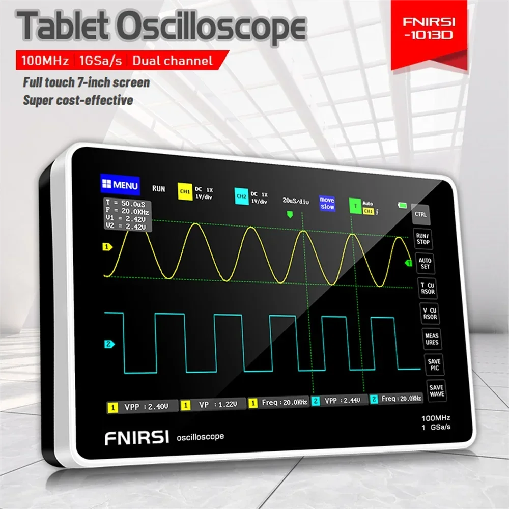 1013D Digital Tablet Oscilloscope Dual Channel 100M Bandwidth 1GS Sampling Rate Mini Tablet Digital Oscilloscope