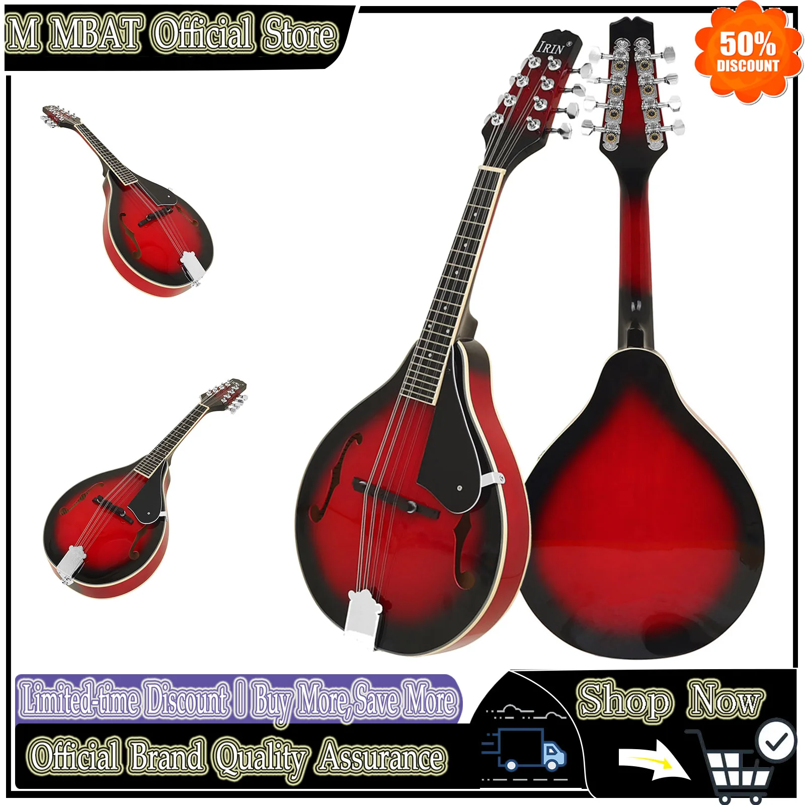 8-String A-Style Mandolin Sunburst Solid Wood Beginner Mandolin with Case – Acoustic Instrument for Bluegrass Folk&Celtic Music
