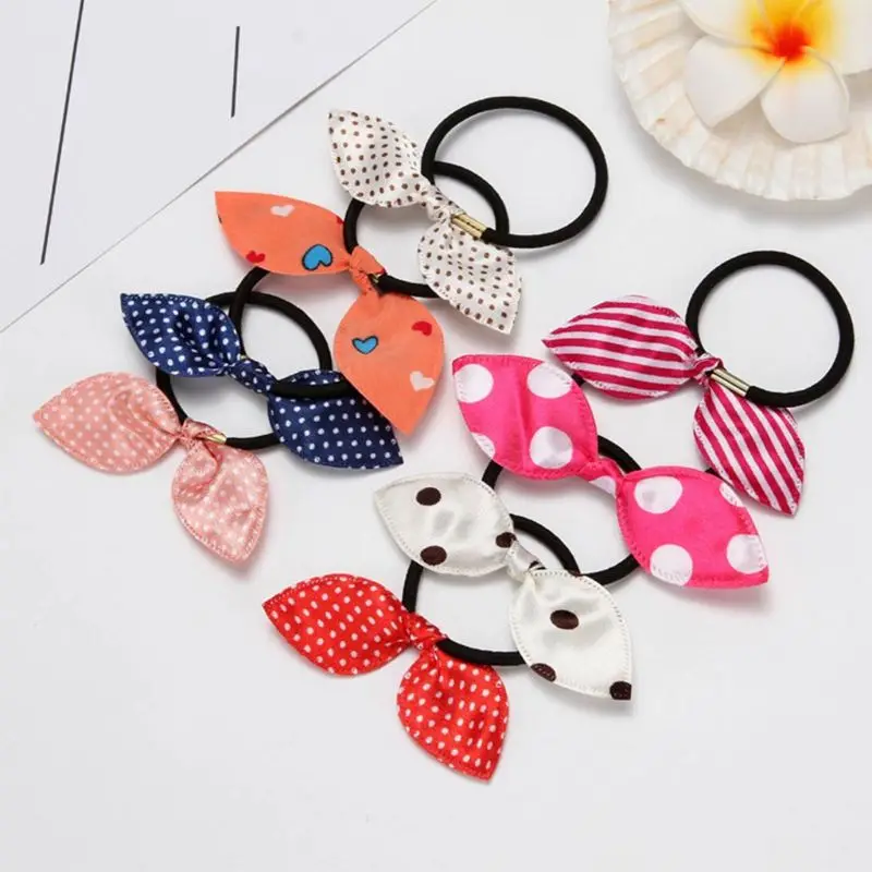 1Pc Girls Rabbit Bunny Ear Hair Ties Rubber Bands Women No Crease Bowknot Scrunchies Ponytail Holders Random Color