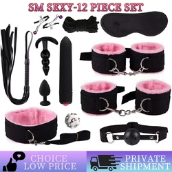 Sex toy BDSM Kit Set Vibrator Handcuff Neck Sex Toy Adult Couple Whip Anal Buttplug for Women Men Gay Intimate Sex Game Bondage