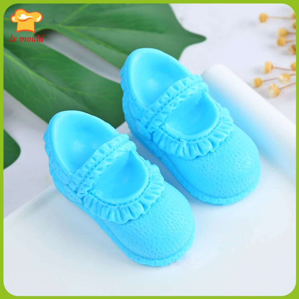 Baby Shoes Silicone Mold Birthday Cake Decor Chocolate Mould Kitchen Baking Pastry and Candy Soap Candle-2 Hole Baby Girl Shoes