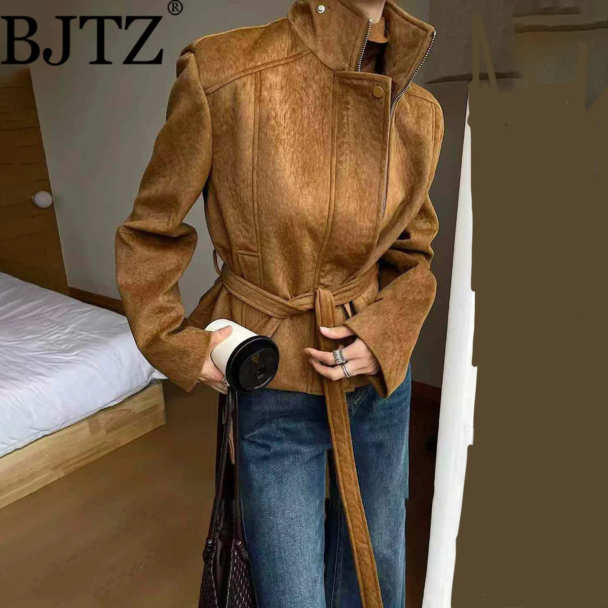 

BJTZ винтажный универсальный короткий плащ на молнии для женщин, тренд весны и осени 202, новая элегантная модная универсальная верхняя одежда