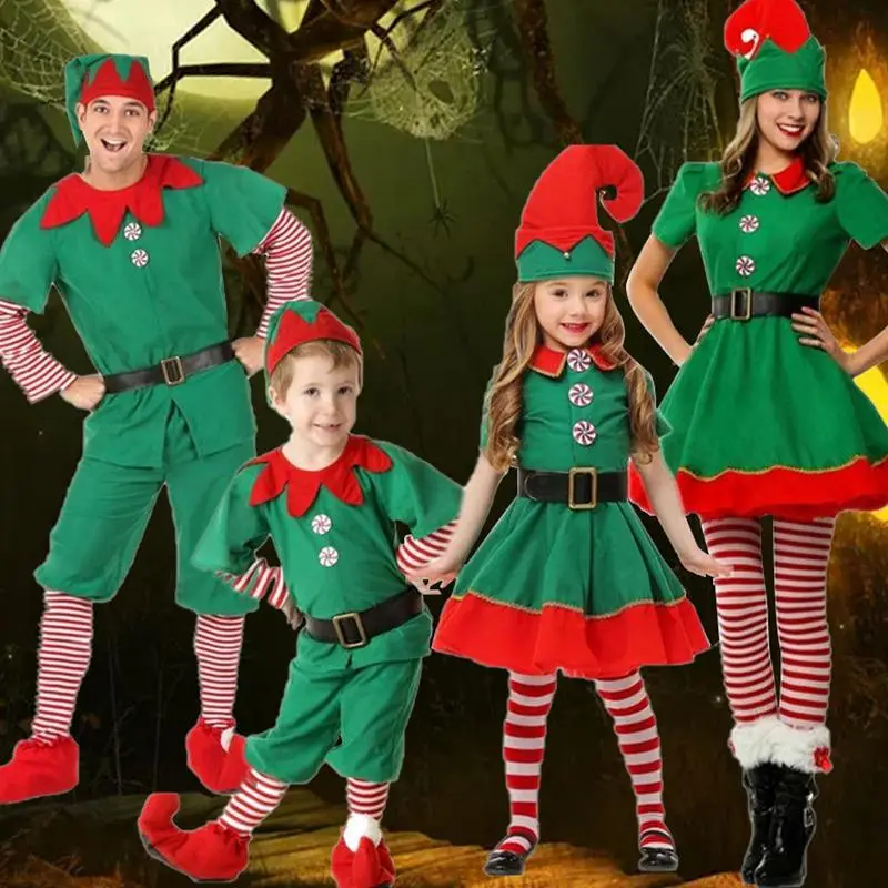 Ensemble de vêtements de Noël pour enfants et adultes, chapeau et ceinture en Y, tenue d'anniversaire pour enfants, costume d'elfes, vêtements de bébé garçon et fille, nouveau