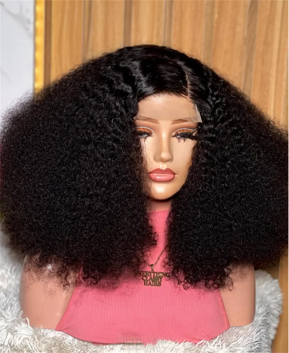 Мягкий 26-дюймовый натуральный черный бесклеевой длинный странный вьющийся парик с глубоким кружевом спереди для женщин с волосами ребенка, предварительно выщипанные на каждый день