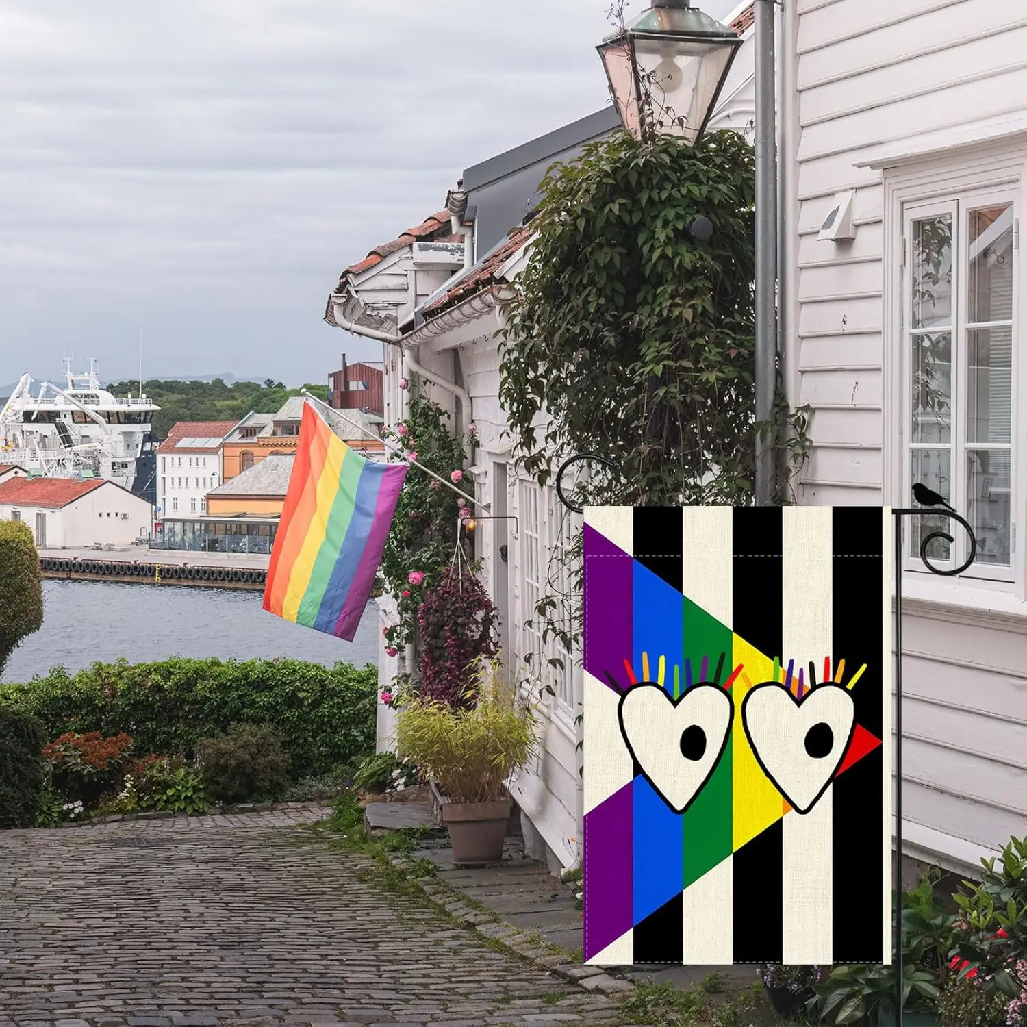 Funny Rainbow Love Heart Pride LGBTQ Garden Flag Inclusion Diversity Lesbian Gay Bisexual Transgender Equality Yard Flag 12x IIC